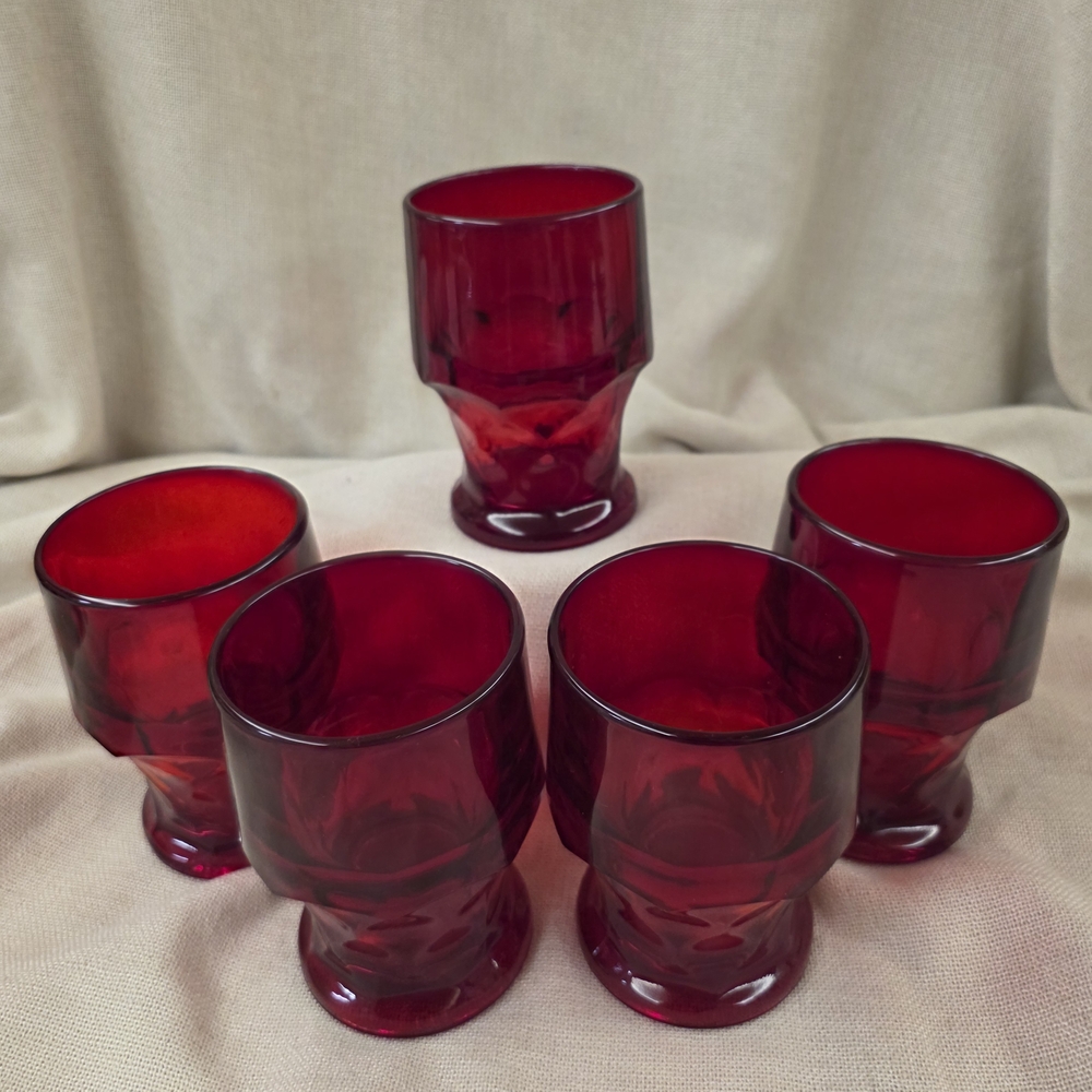 Vintage Viking Red Glass 5 Piece Tumbler Set